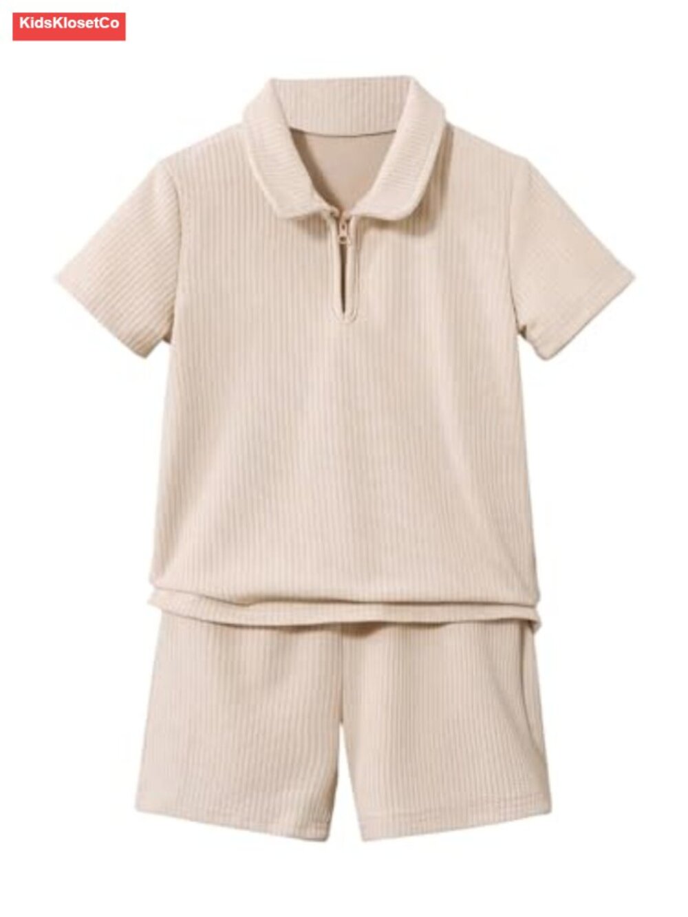 Boys 2 Piece Outfit Short Sleeve Quarter Zip Tee & Drawstring Shorts Set, 100%